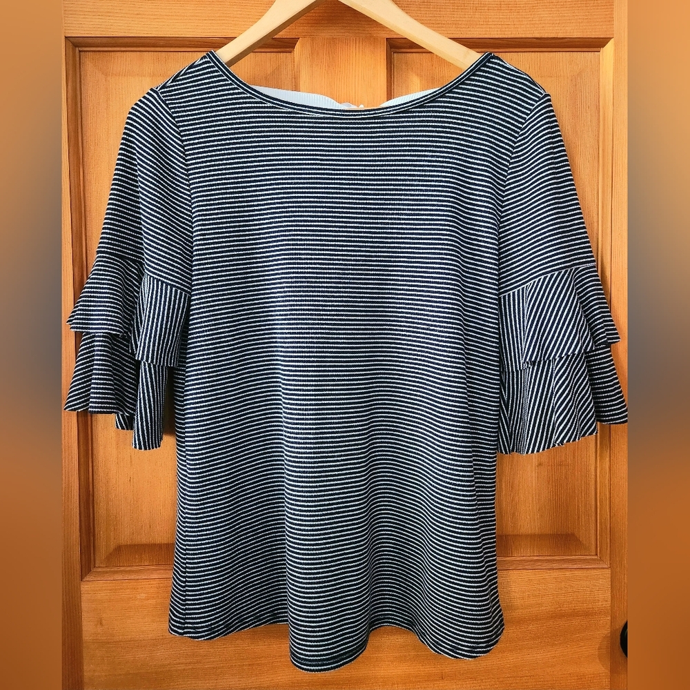 Blu Pepper Medium Blue & White Striped Top